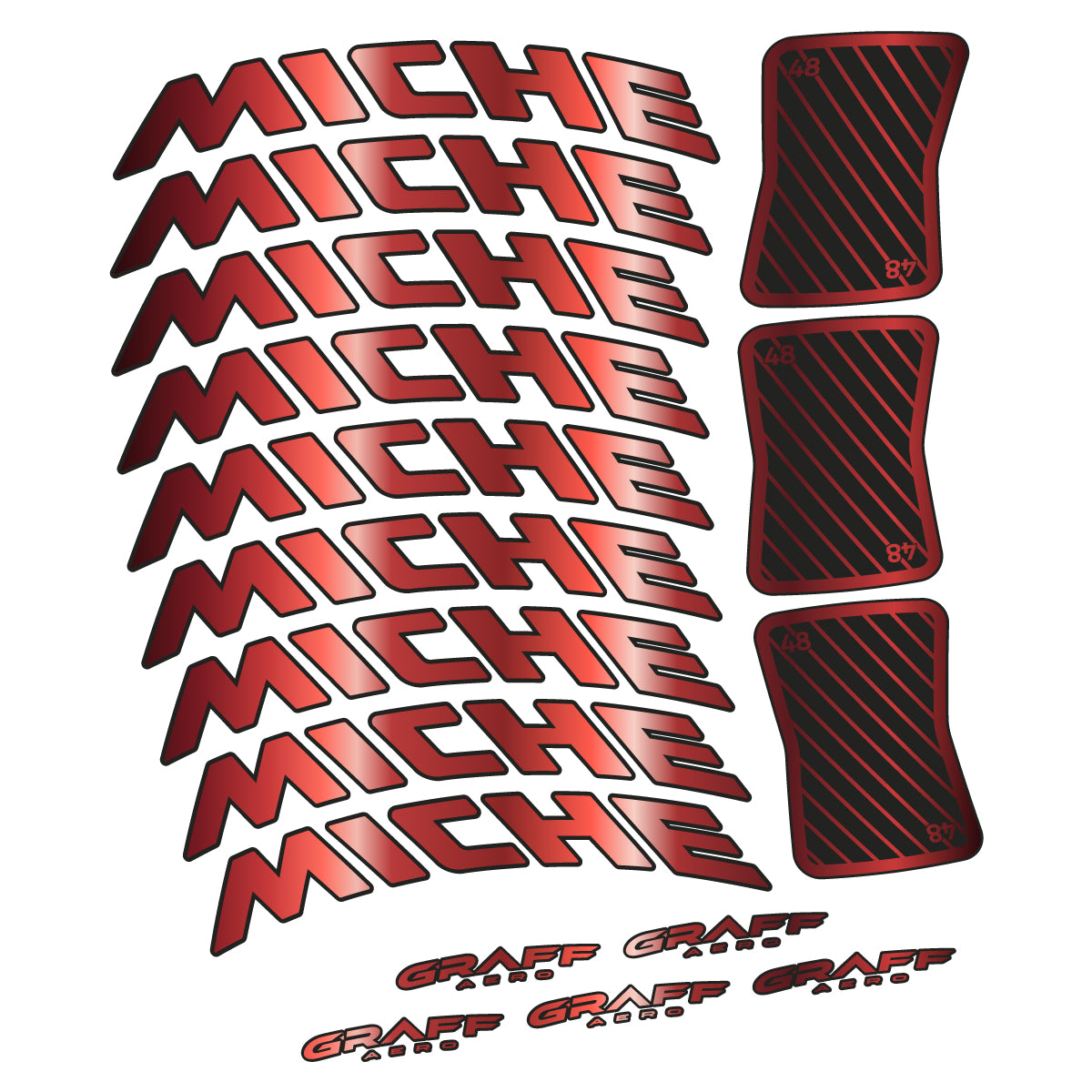 Compatible Stickers for Miche Graff Aero 48, Road Wheel 48mm vinyl decals - Copper