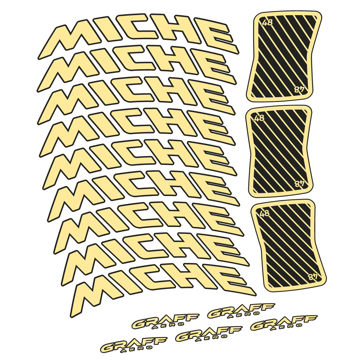 Compatible Stickers for Miche Graff Aero 48, Road Wheel 48mm vinyl decals - Cream