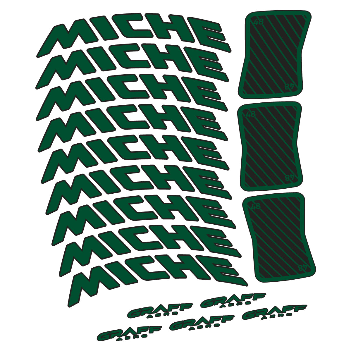 Compatible Stickers for Miche Graff Aero 48, Road Wheel 48mm vinyl decals - Dark Green