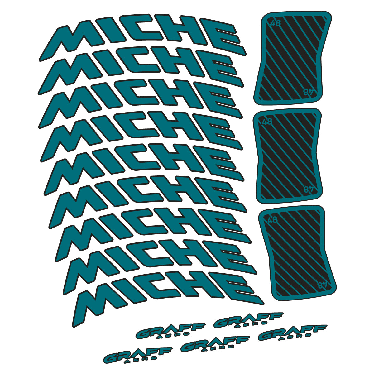 Compatible Stickers for Miche Graff Aero 48, Road Wheel 48mm vinyl decals - Dark Turquoise