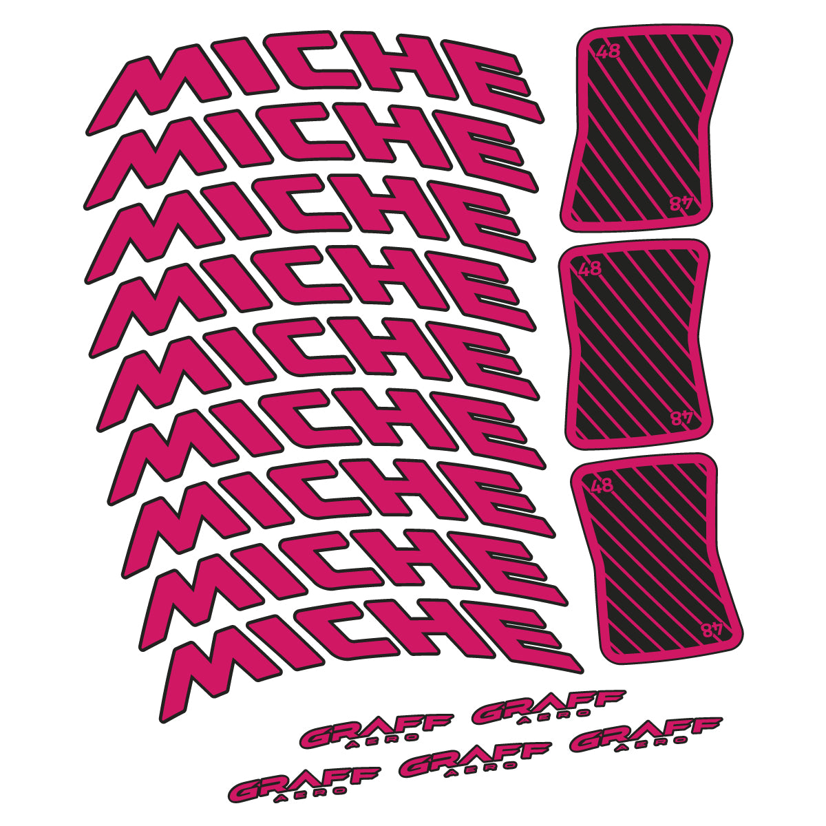 Compatible Stickers for Miche Graff Aero 48, Road Wheel 48mm vinyl decals - Dark Pink