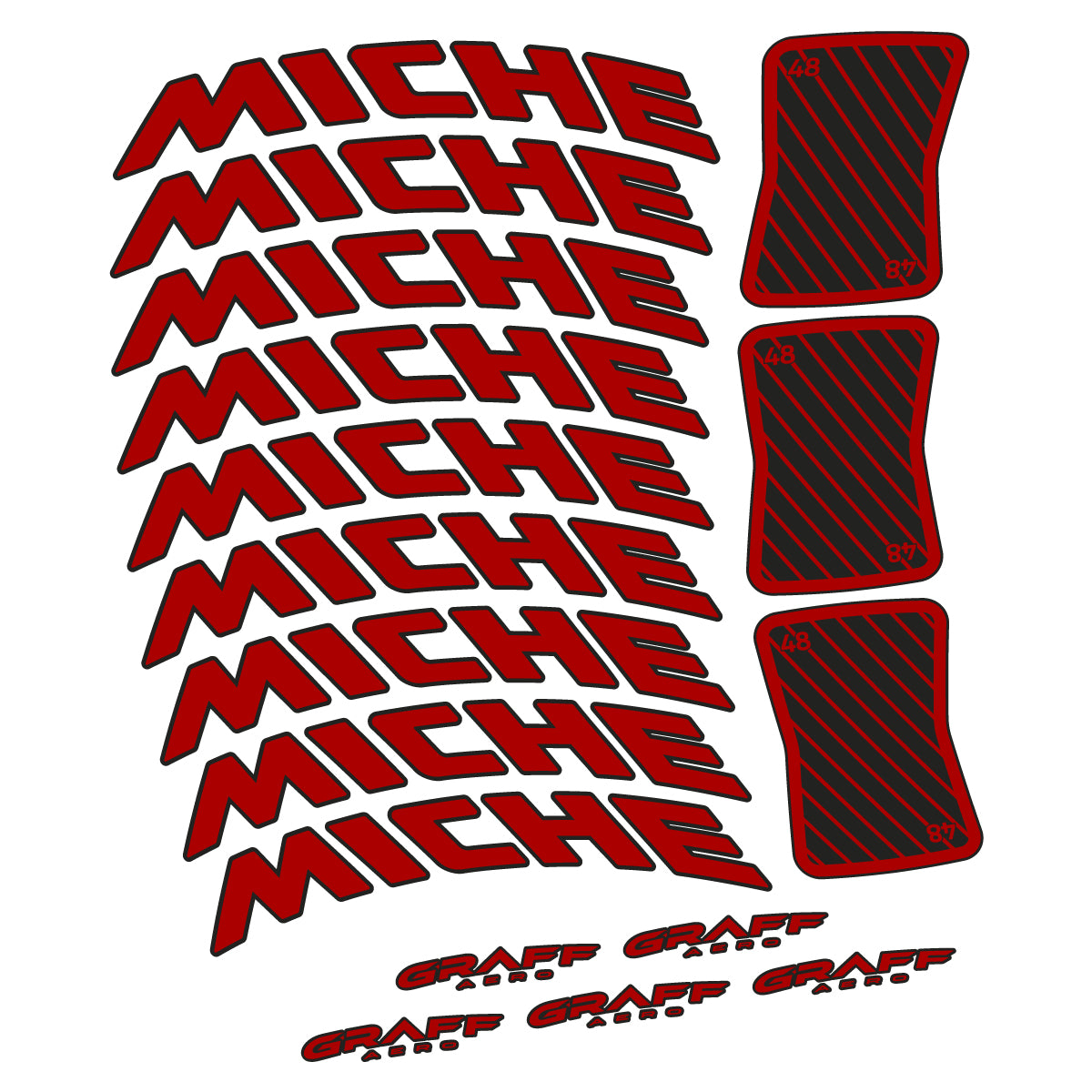 Compatible Stickers for Miche Graff Aero 48, Road Wheel 48mm vinyl decals - Dark Red