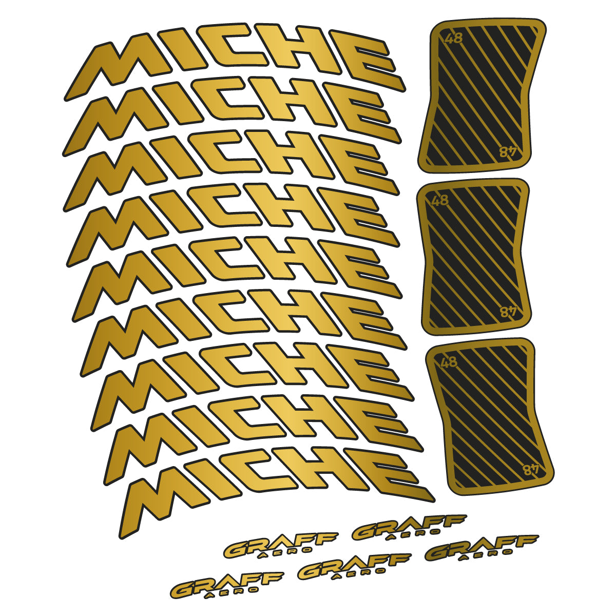 Compatible Stickers for Miche Graff Aero 48, Road Wheel 48mm vinyl decals - Gold