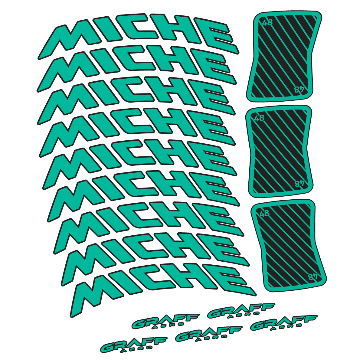 Compatible Stickers for Miche Graff Aero 48, Road Wheel 48mm vinyl decals - Green Turquoise