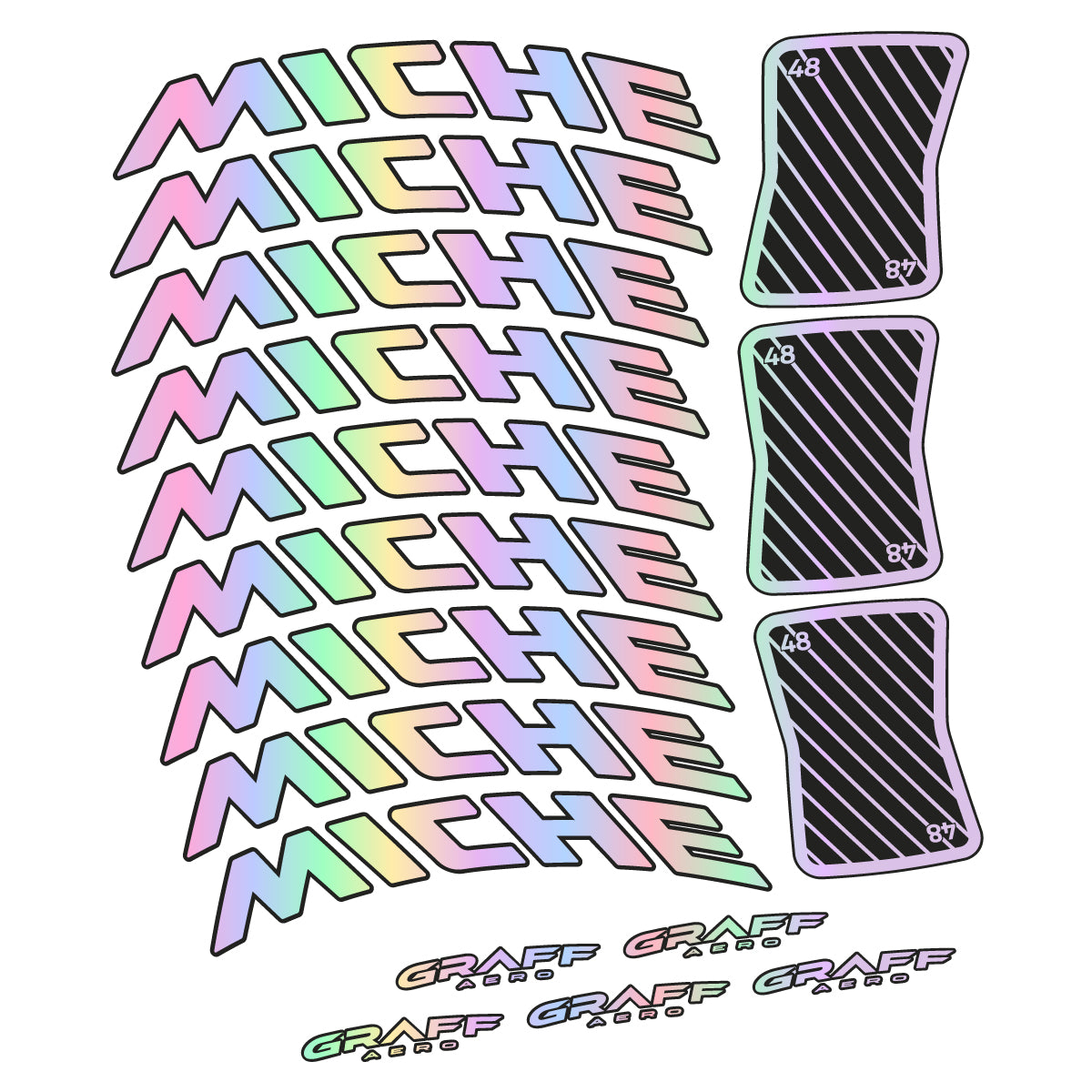 Compatible Stickers for Miche Graff Aero 48, Road Wheel 48mm vinyl decals - Hollographic