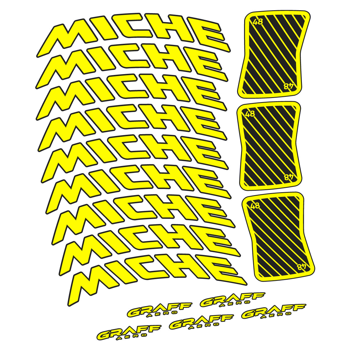 Compatible Stickers for Miche Graff Aero 48, Road Wheel 48mm vinyl decals - Lemon Yellow