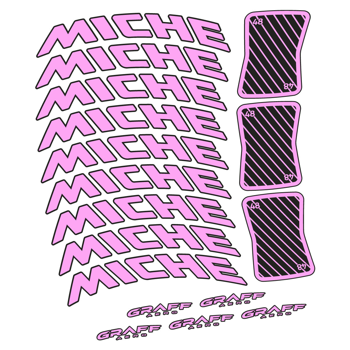 Compatible Stickers for Miche Graff Aero 48, Road Wheel 48mm vinyl decals - Light Lilac