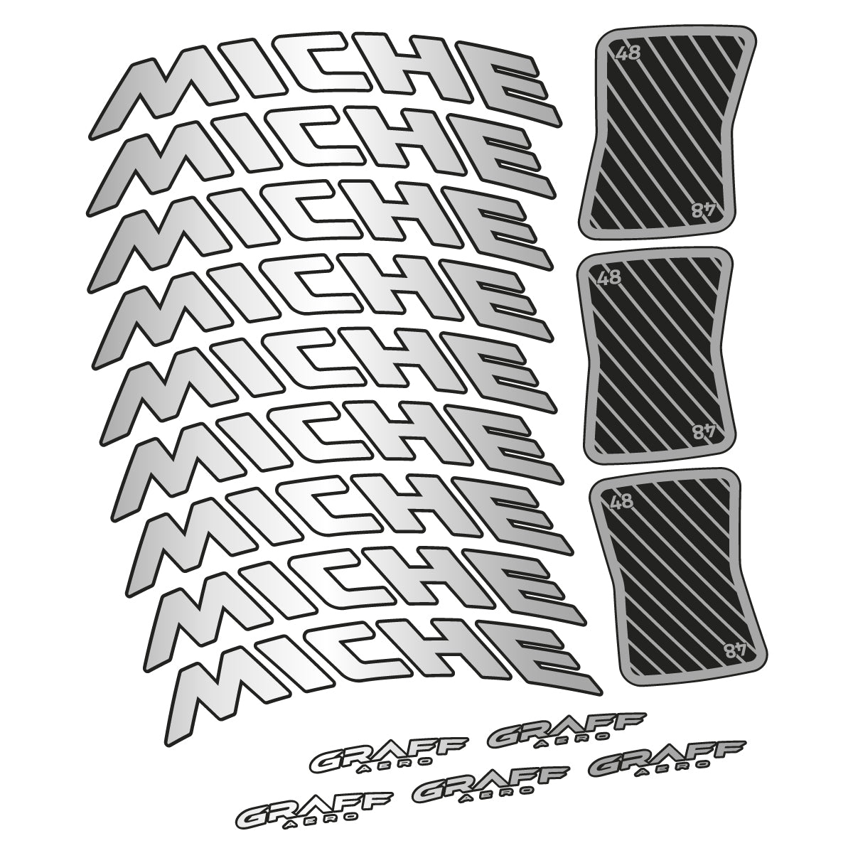 Compatible Stickers for Miche Graff Aero 48, Road Wheel 48mm vinyl decals - Light Silver