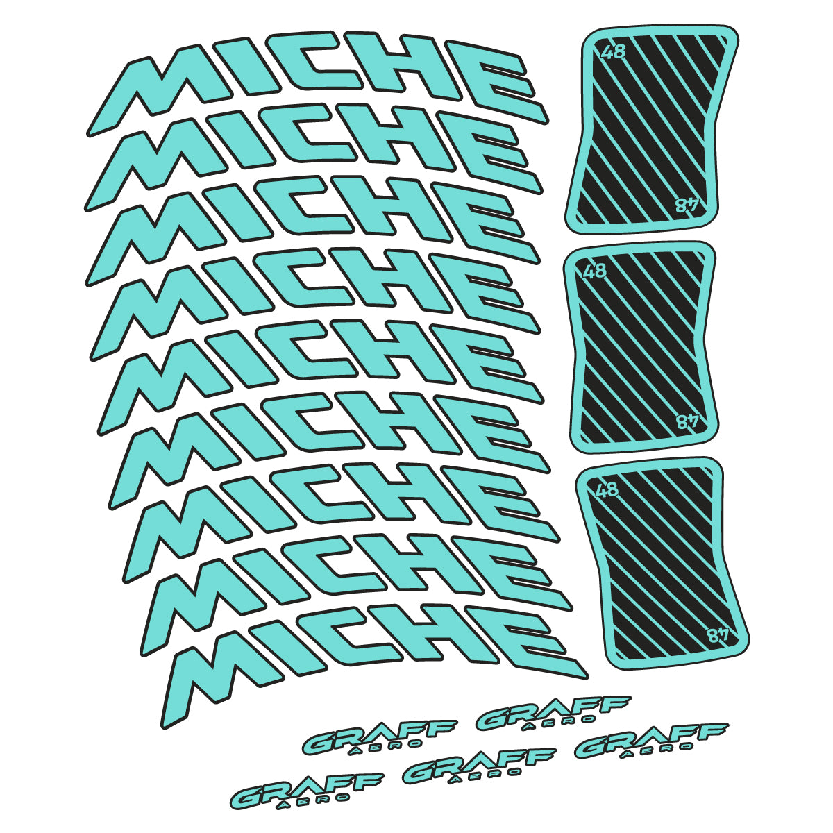 Compatible Stickers for Miche Graff Aero 48, Road Wheel 48mm vinyl decals - Blue Green