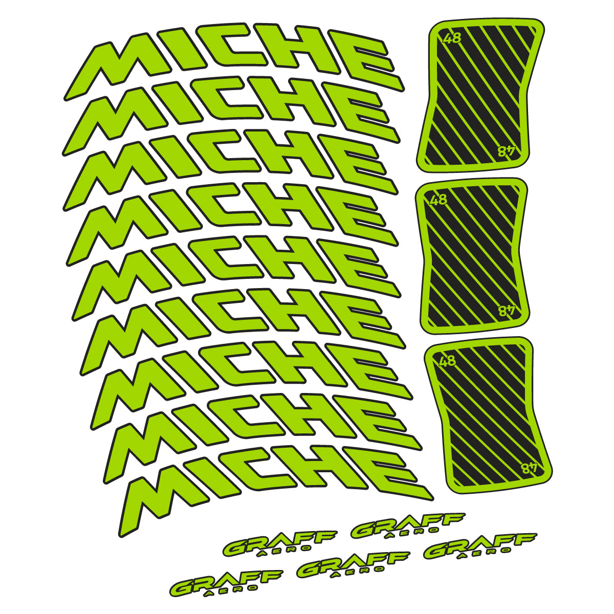 Compatible Stickers for Miche Graff Aero 48, Road Wheel 48mm vinyl decals - Lime Green