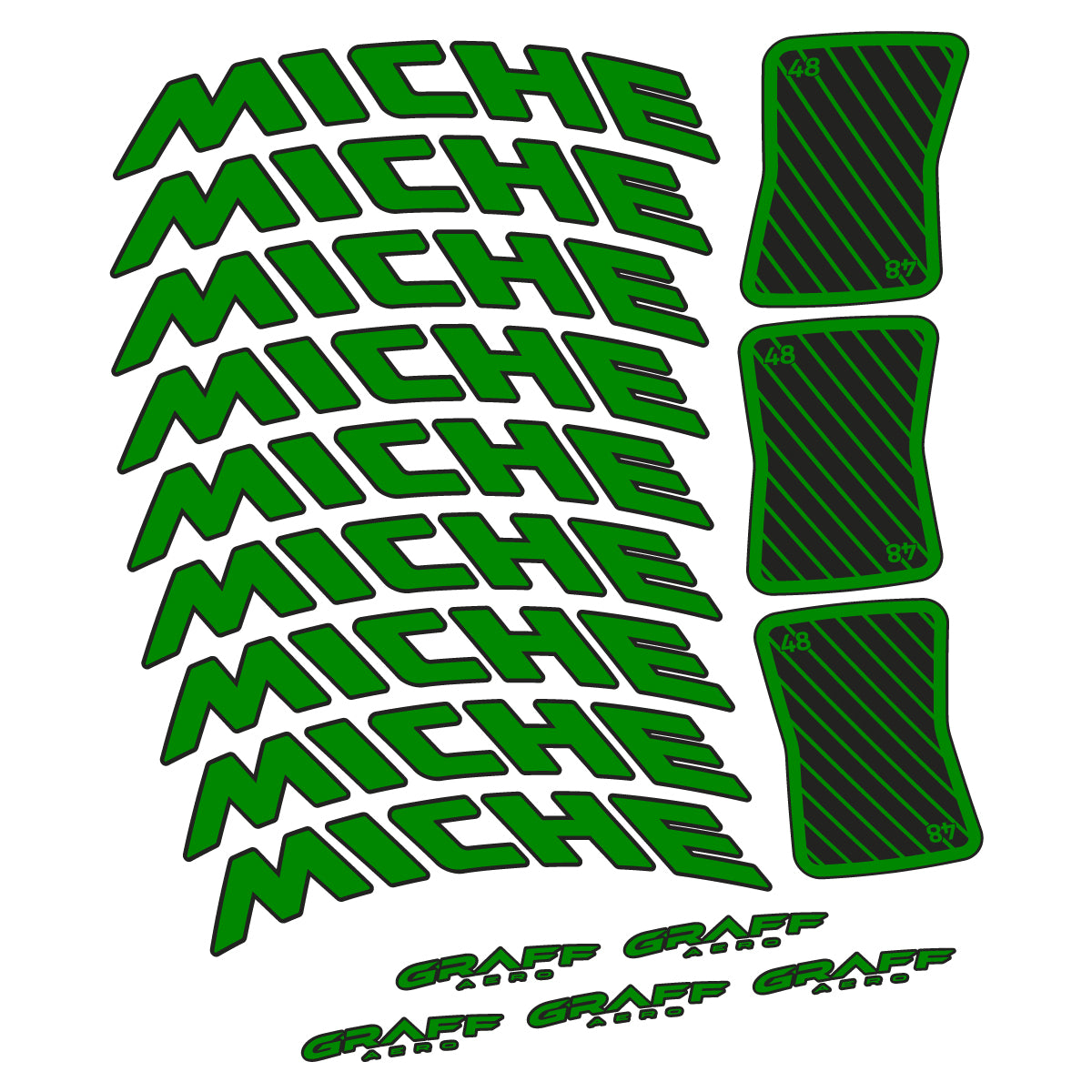 Compatible Stickers for Miche Graff Aero 48, Road Wheel 48mm vinyl decals - Medium Green