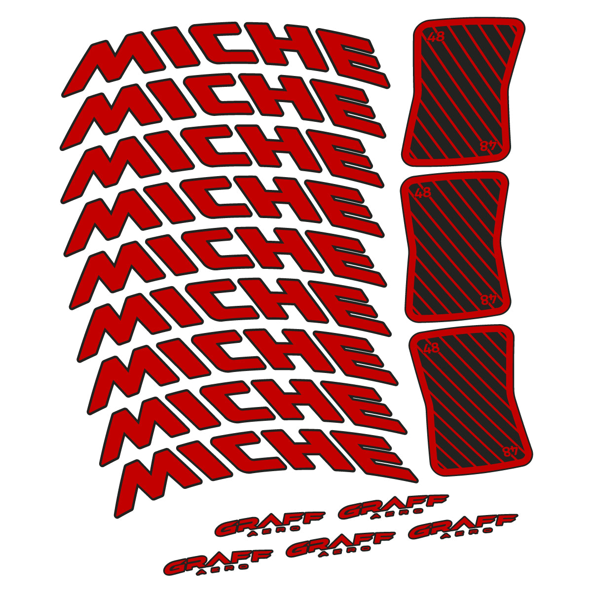 Compatible Stickers for Miche Graff Aero 48, Road Wheel 48mm vinyl decals - Medium Red
