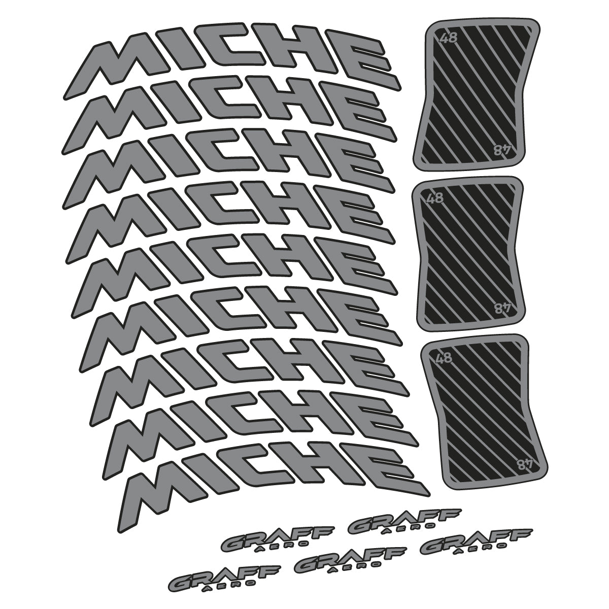 Compatible Stickers for Miche Graff Aero 48, Road Wheel 48mm vinyl decals - Traffic Grey