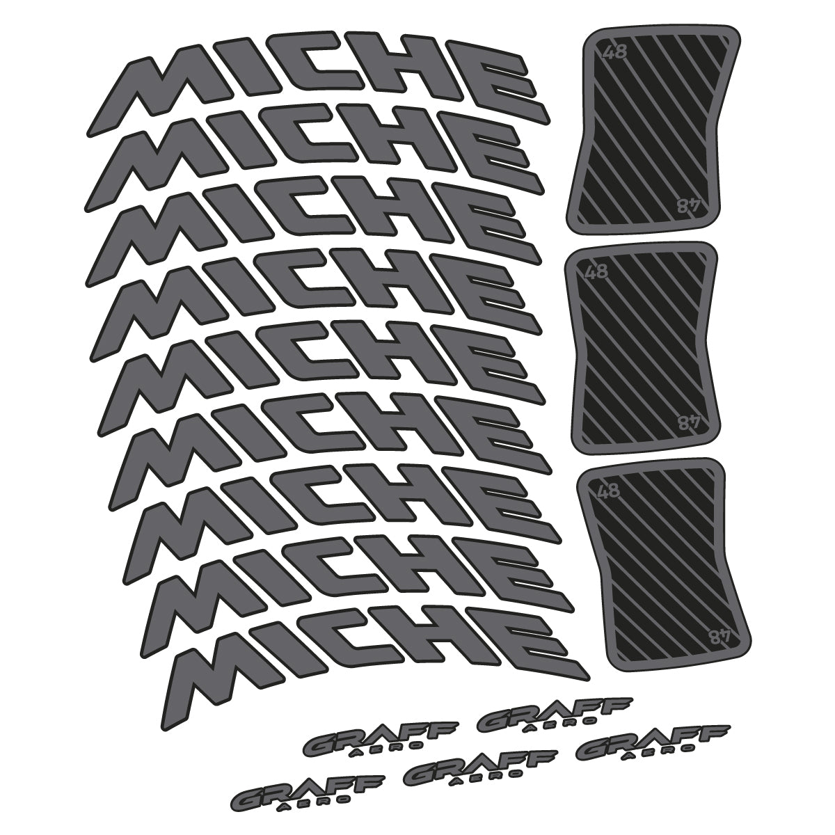 Compatible Stickers for Miche Graff Aero 48, Road Wheel 48mm vinyl decals - Medium Grey