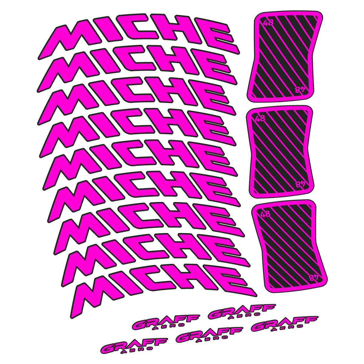 Compatible Stickers for Miche Graff Aero 48, Road Wheel 48mm vinyl decals - Fuchsia Neon