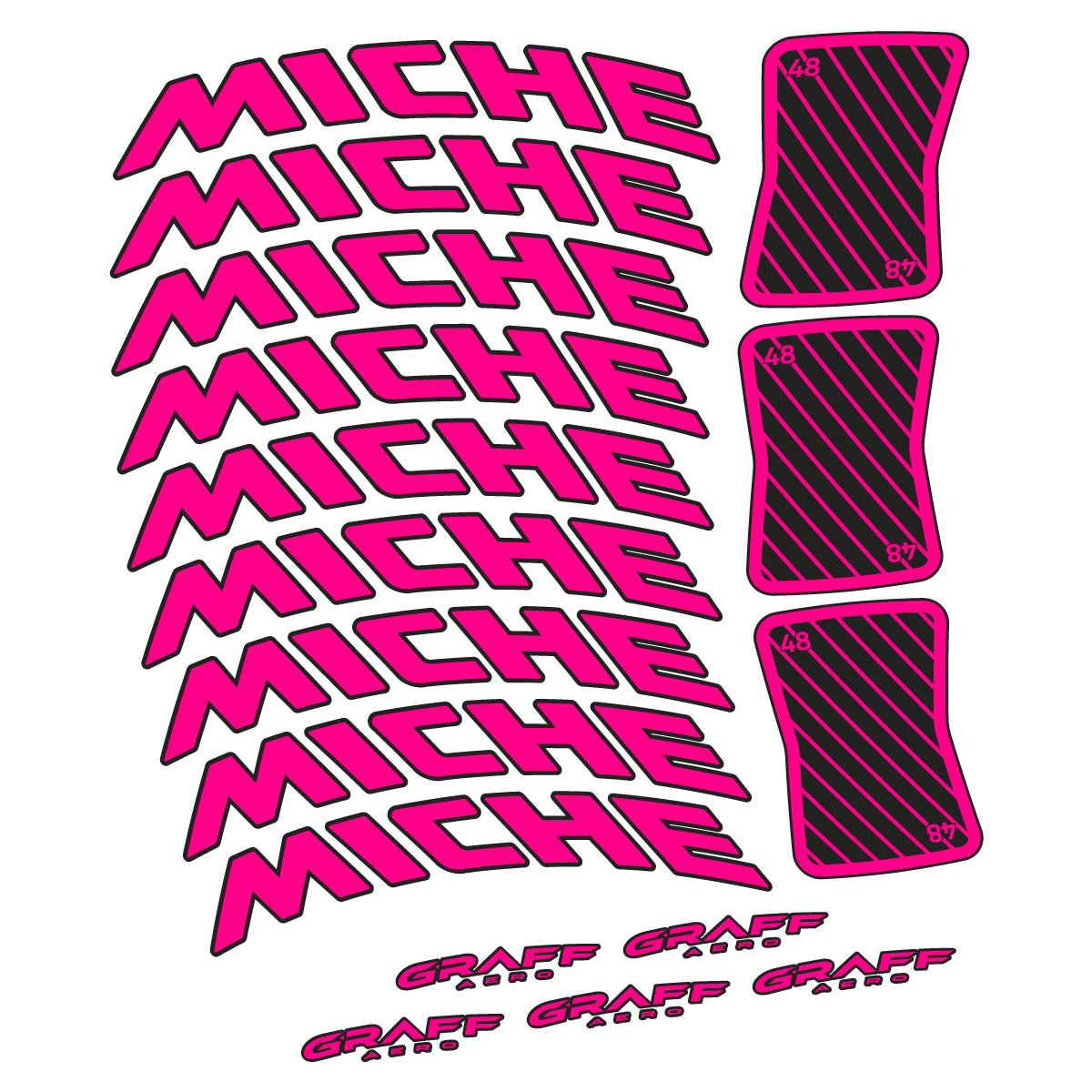Compatible Stickers for Miche Graff Aero 48, Road Wheel 48mm vinyl decals - Neon Pink