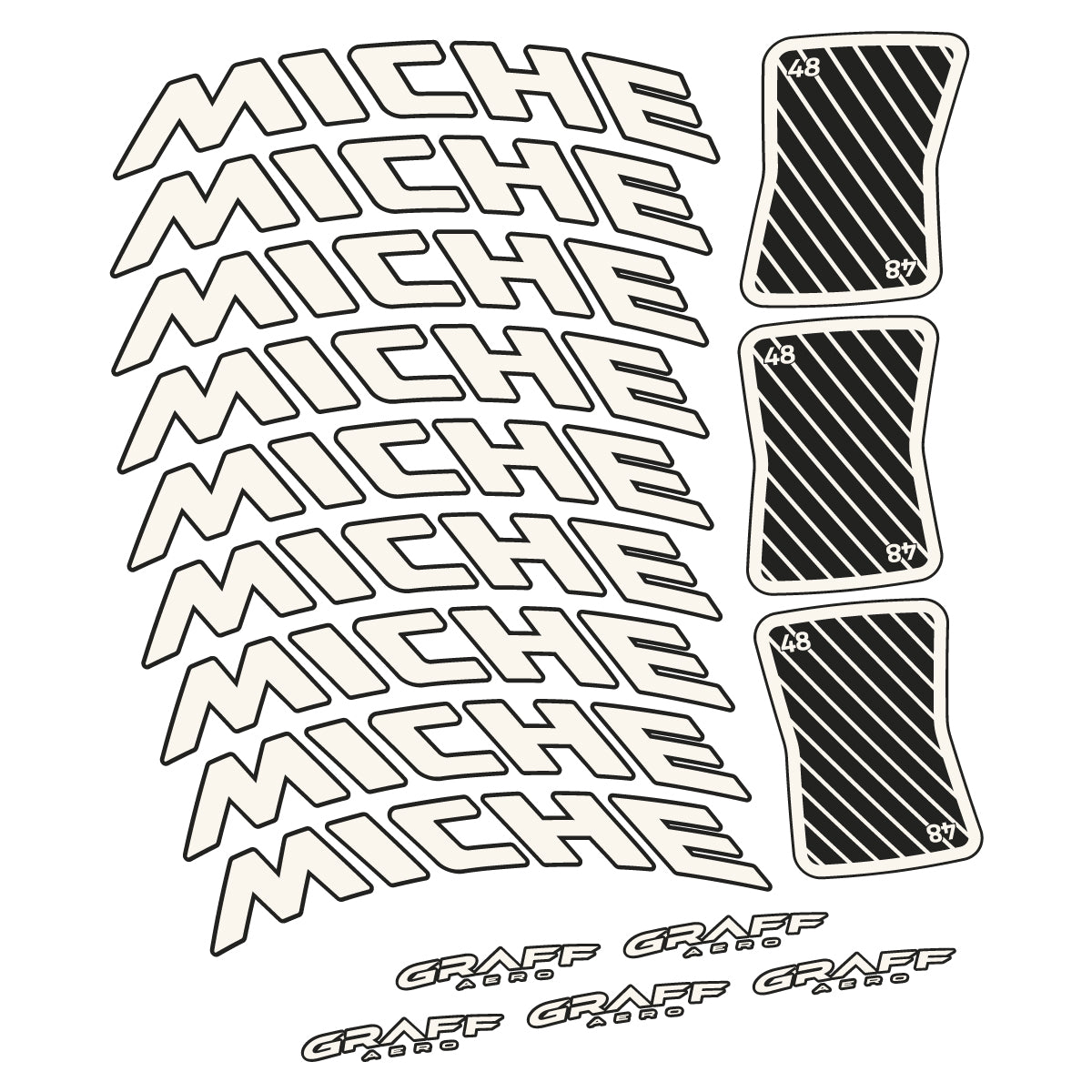Compatible Stickers for Miche Graff Aero 48, Road Wheel 48mm vinyl decals - Bone White