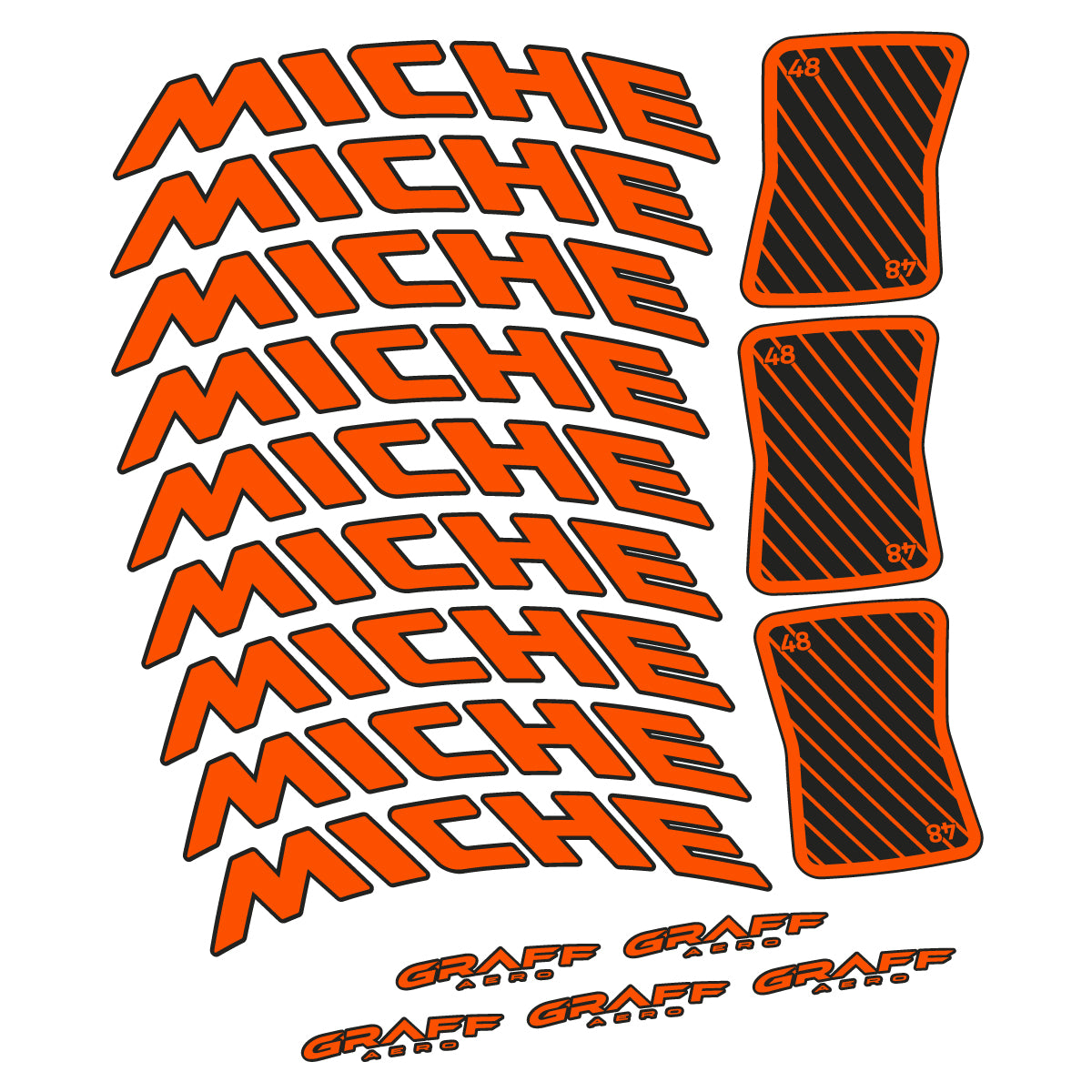 Compatible Stickers for Miche Graff Aero 48, Road Wheel 48mm vinyl decals - Orange