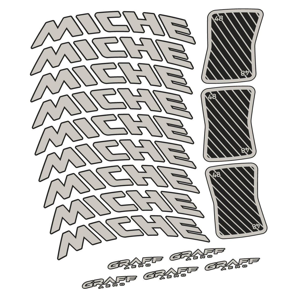 Compatible Stickers for Miche Graff Aero 48, Road Wheel 48mm vinyl decals - Light Grey