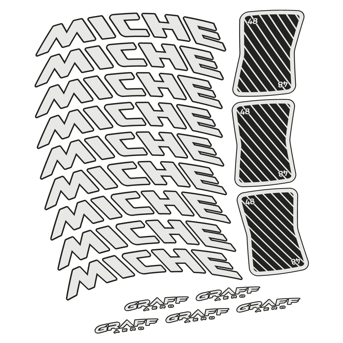 Compatible Stickers for Miche Graff Aero 48, Road Wheel 48mm vinyl decals - Pearl Grey