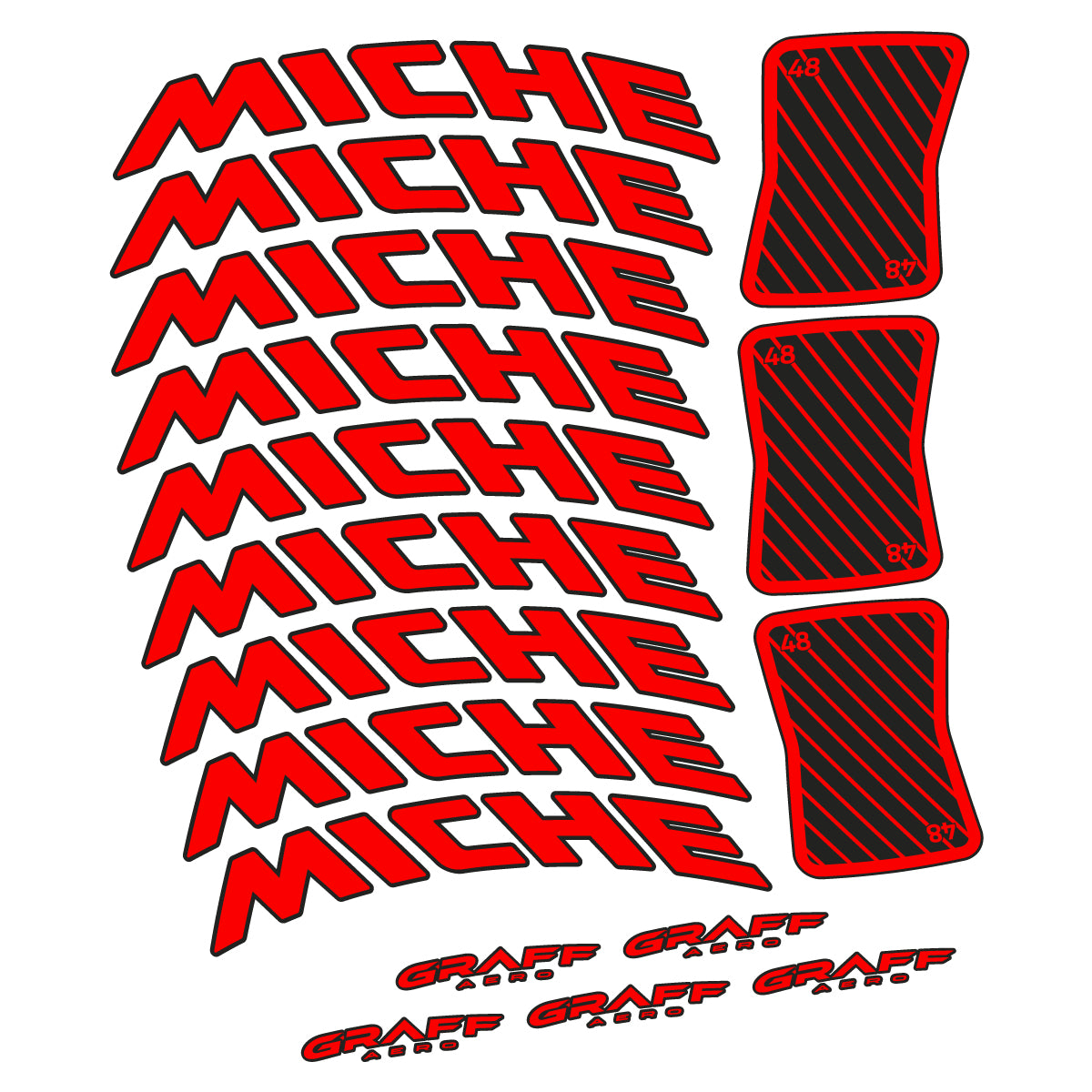 Compatible Stickers for Miche Graff Aero 48, Road Wheel 48mm vinyl decals - Orange Red