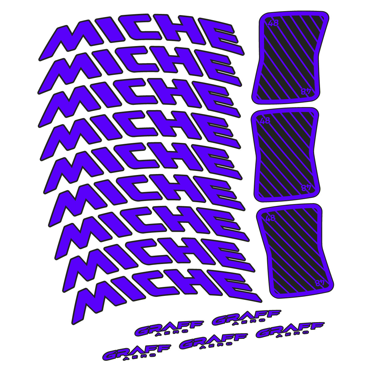 Compatible Stickers for Miche Graff Aero 48, Road Wheel 48mm vinyl decals - Reflex Blue