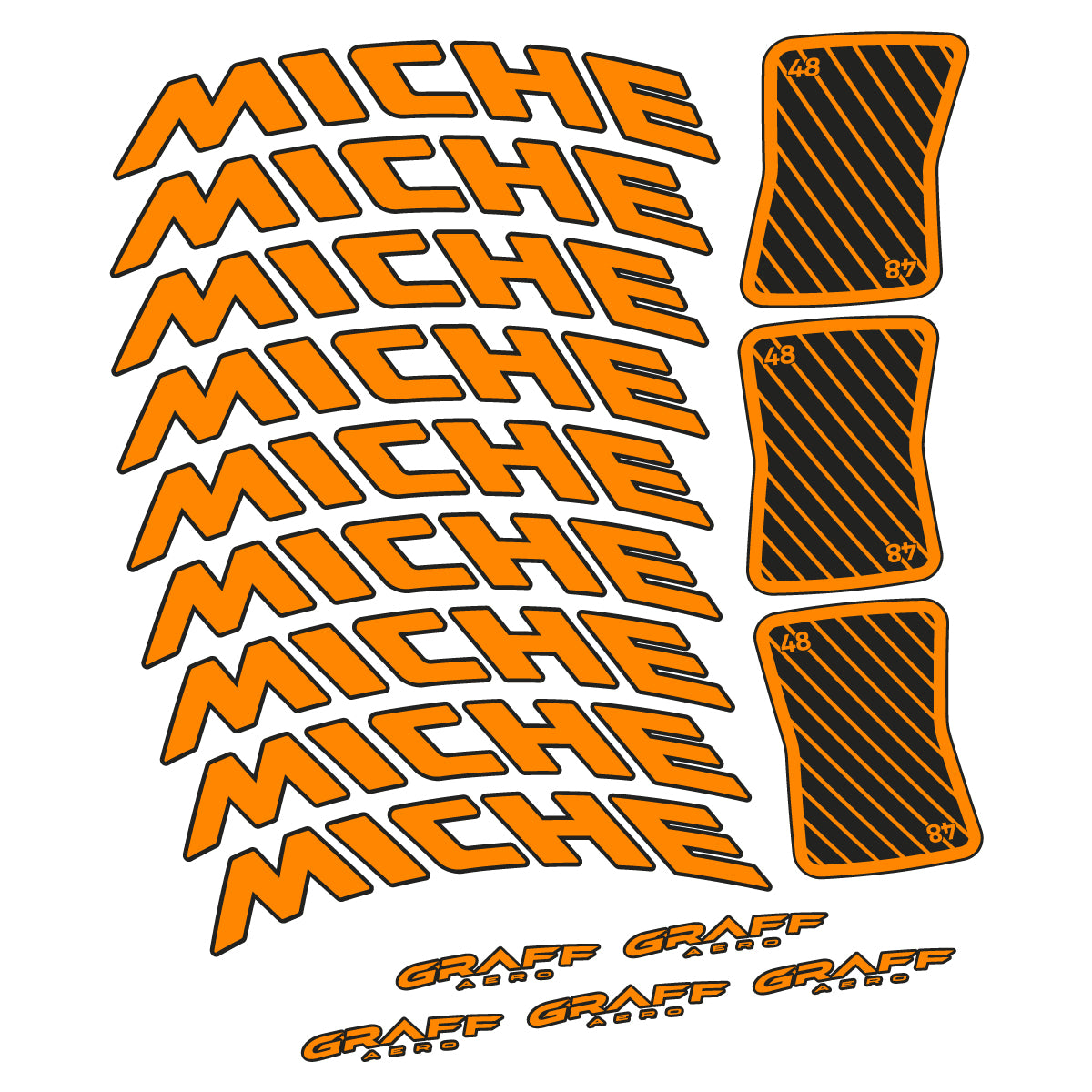 Compatible Stickers for Miche Graff Aero 48, Road Wheel 48mm vinyl decals - Saffron Yellow