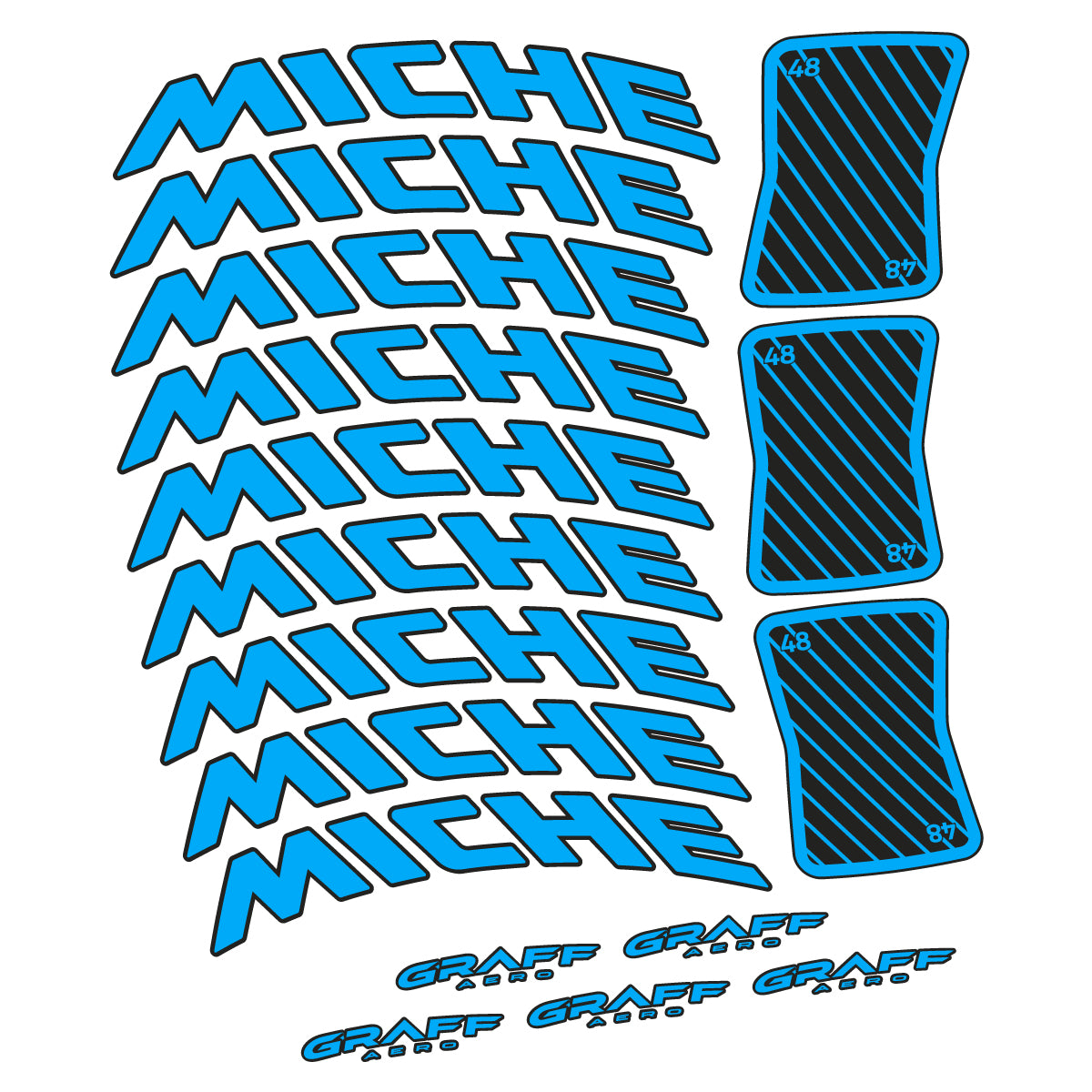 Compatible Stickers for Miche Graff Aero 48, Road Wheel 48mm vinyl decals - Light Blue
