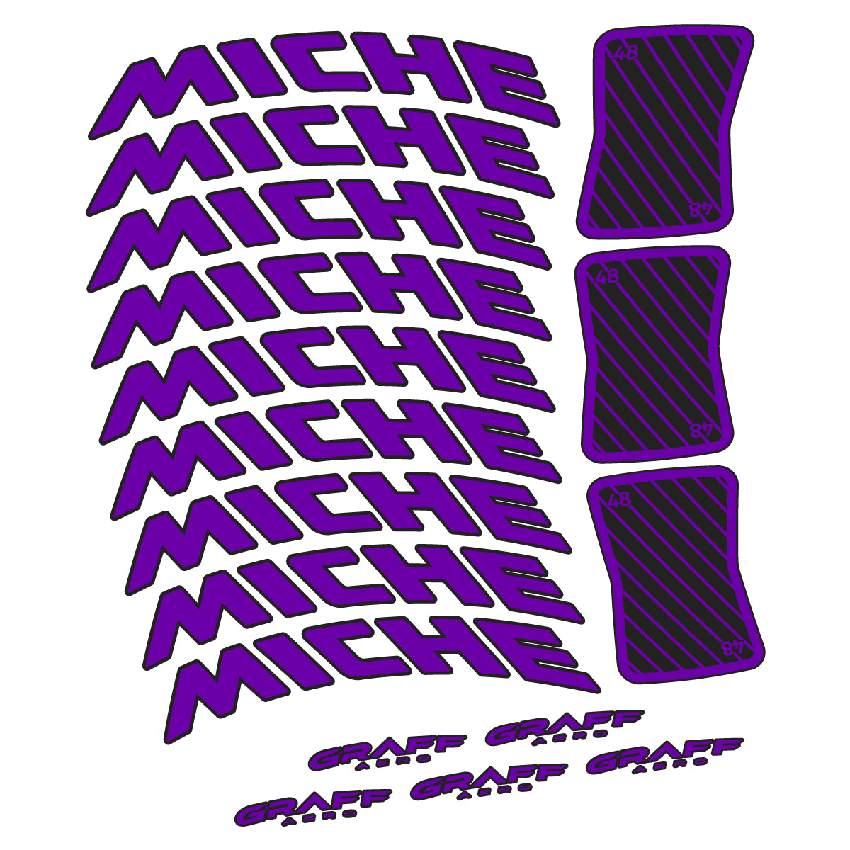 Compatible Stickers for Miche Graff Aero 48, Road Wheel 48mm vinyl decals - Violet