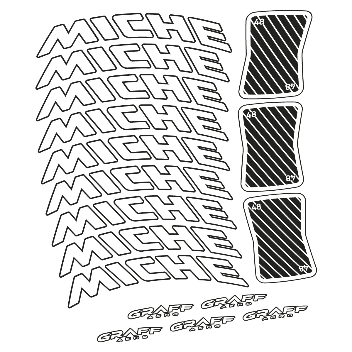 Compatible Stickers for Miche Graff Aero 48, Road Wheel 48mm vinyl decals - White