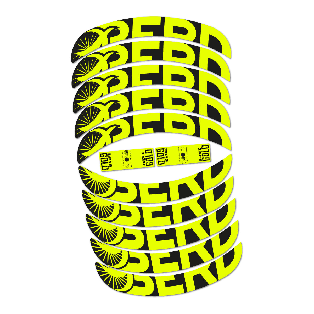 Compatible Stickers for Berd Sparrow 50 Gold 2026, Road Wheel 50mm vinyl decals - Neon Yellow
