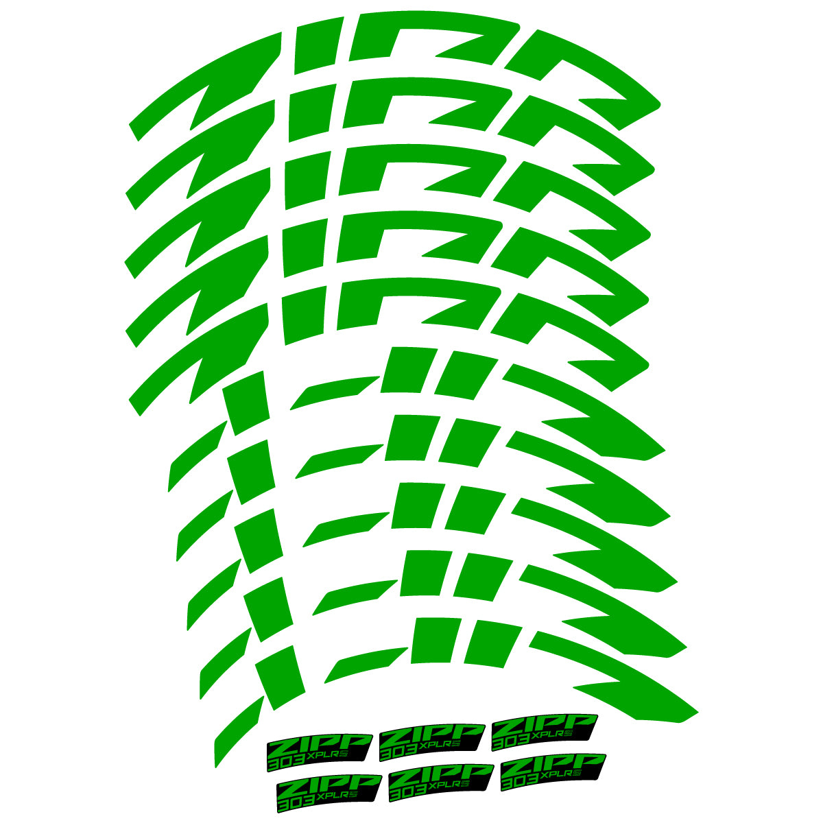 Compatible Stickers for Zipp 303 XPLR S, Road Wheel 54mm vinyl decals - Green
