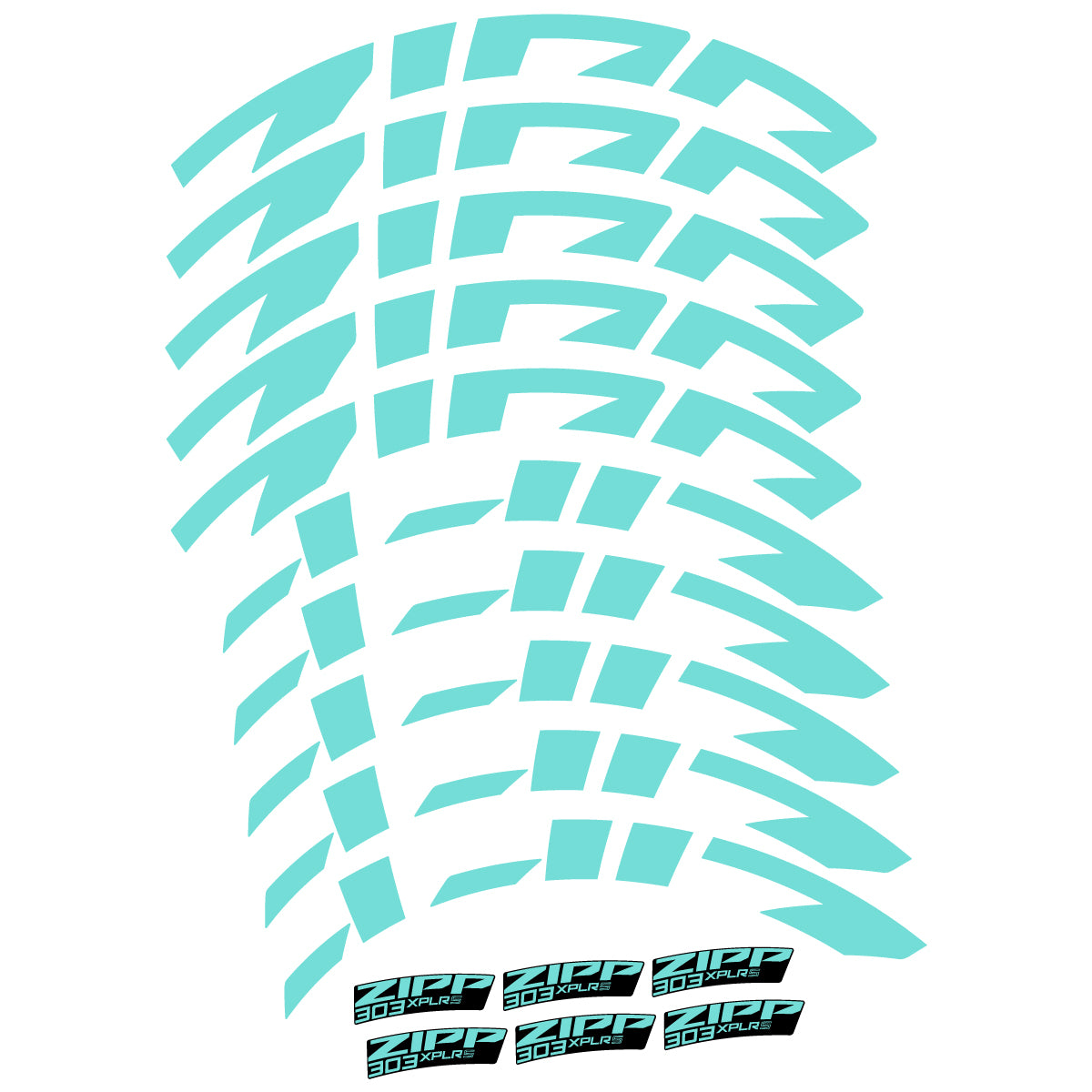 Compatible Stickers for Zipp 303 XPLR S, Road Wheel 54mm vinyl decals - Blue Green