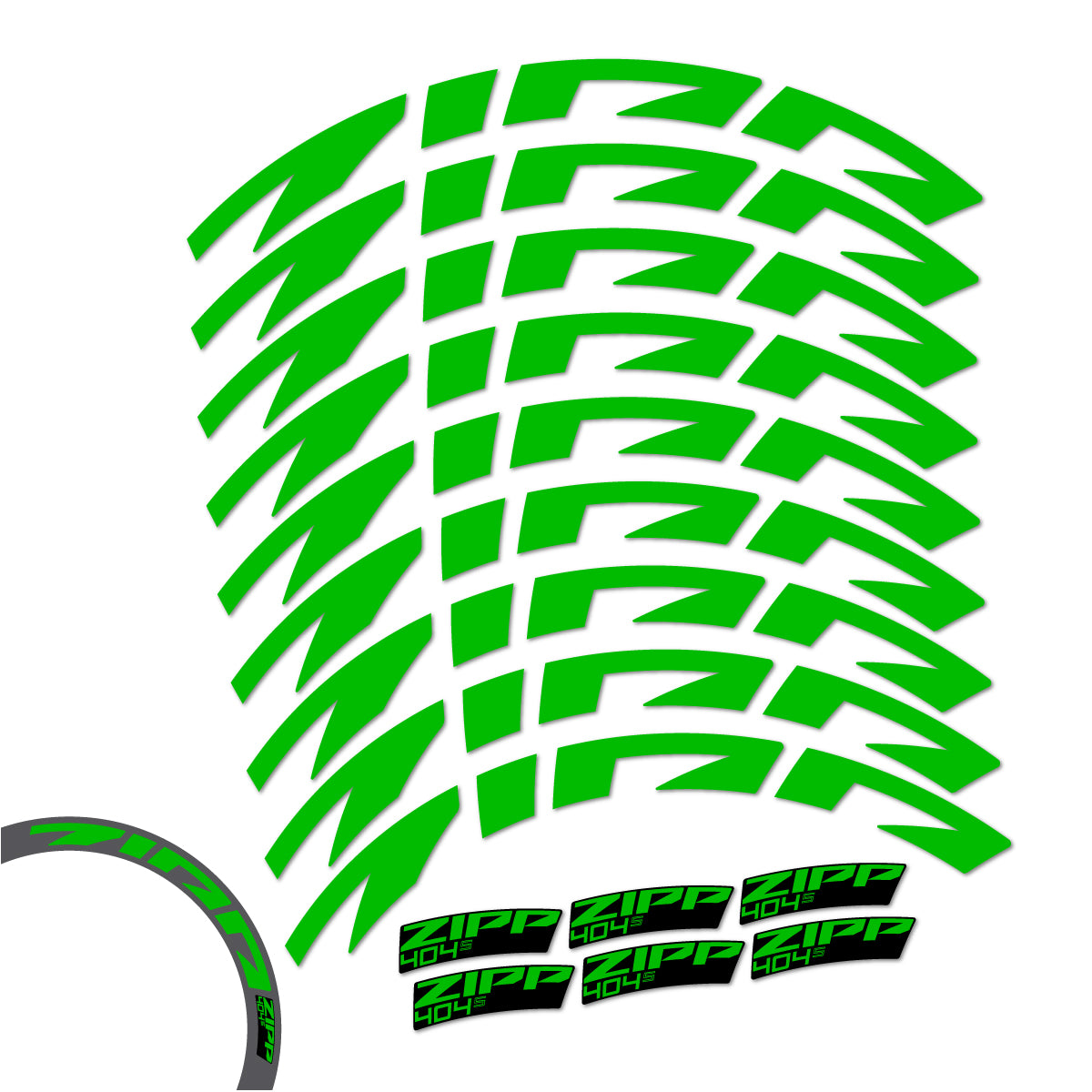 Compatible Stickers for Zipp 404 S 2026, Road Wheel 58mm vinyl decals - Grass Green