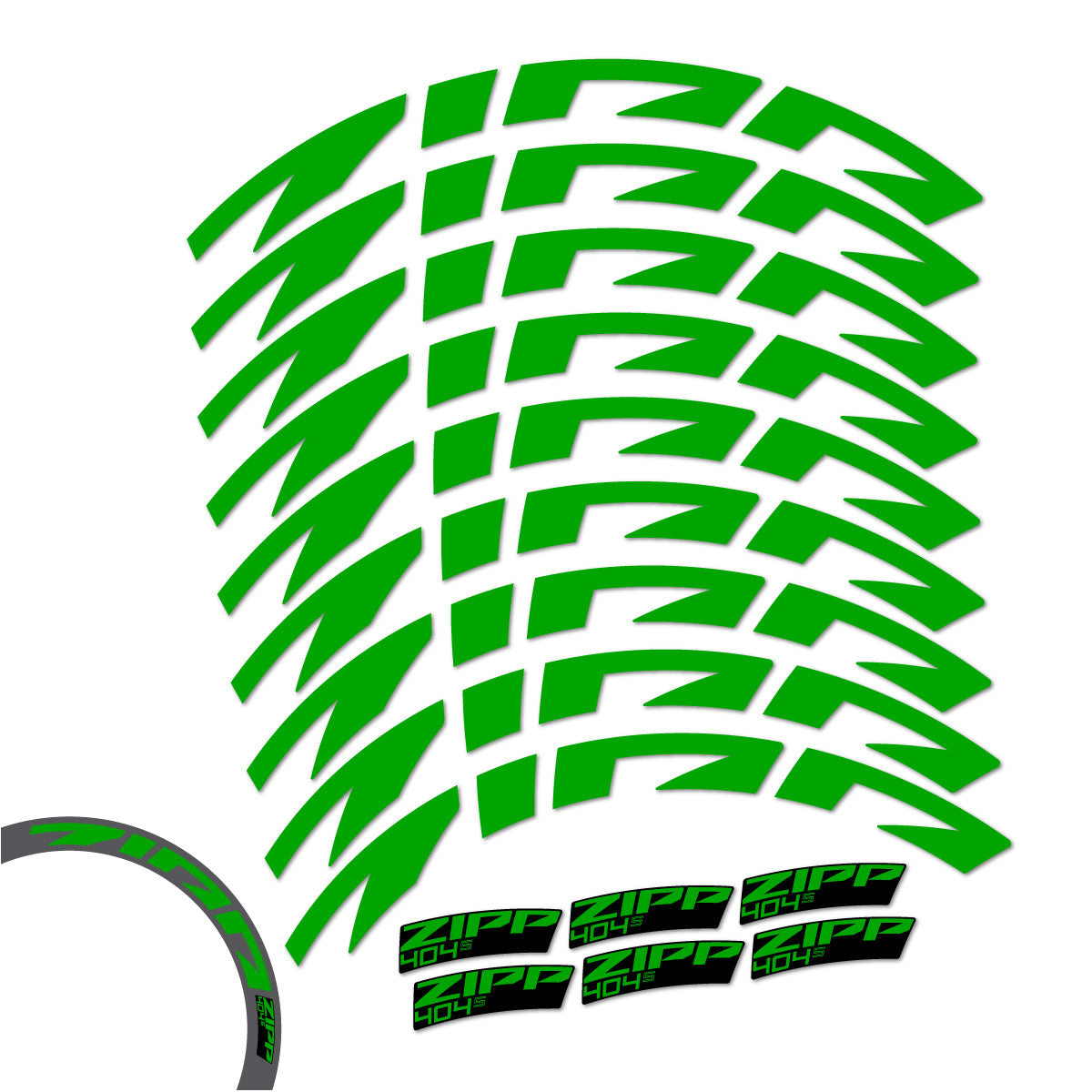 Compatible Stickers for Zipp 404 S 2026, Road Wheel 58mm vinyl decals - Green