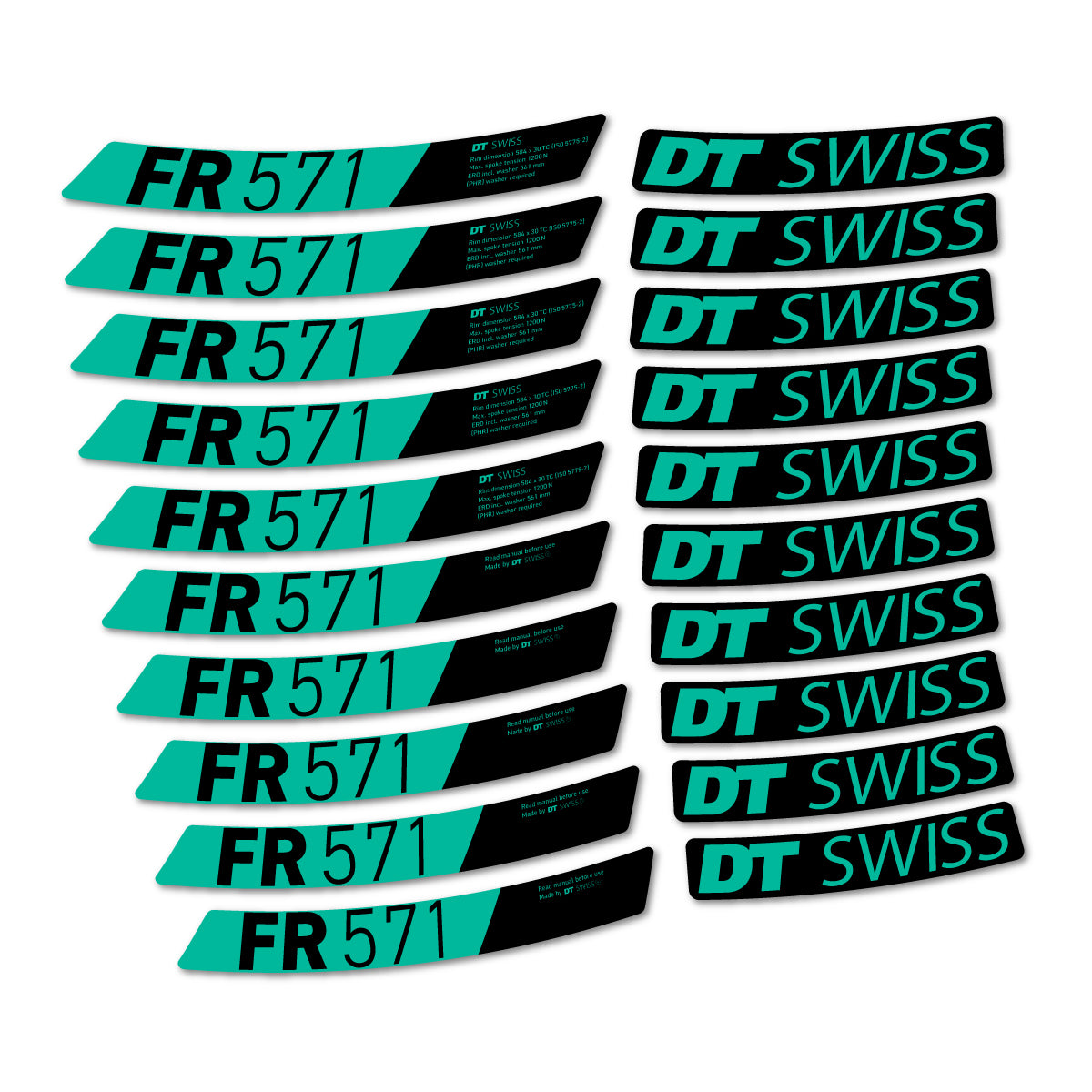 Compatible Stickers for DT Swiss FR 571x 2025-2026, Mountain Wheel vinyl decals - Green Turquoise