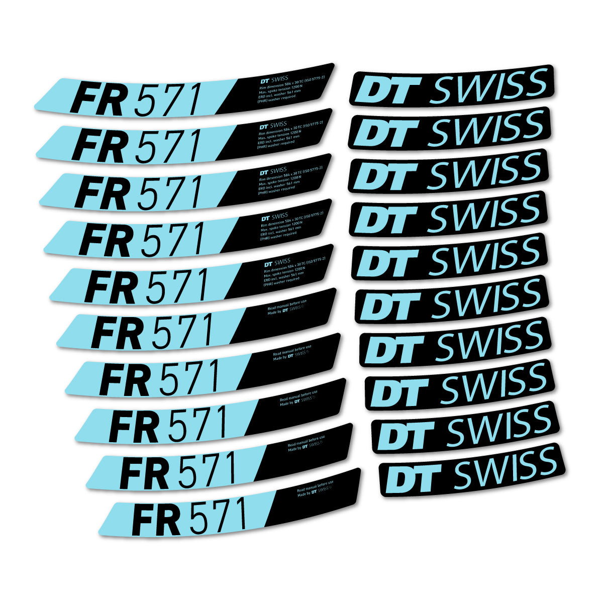 Compatible Stickers for DT Swiss FR 571x 2025-2026, Mountain Wheel vinyl decals - Sky Blue