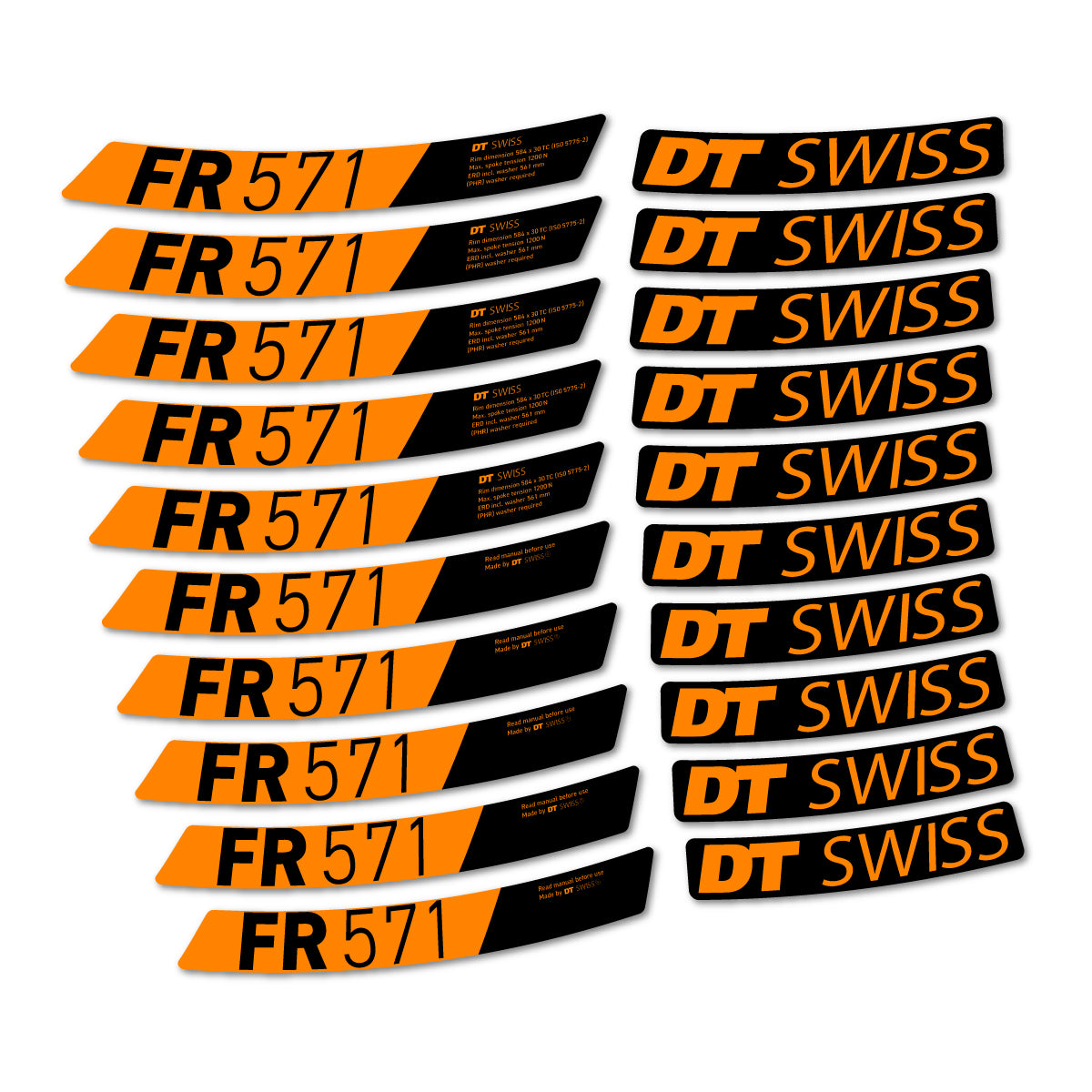 Compatible Stickers for DT Swiss FR 571x 2025-2026, Mountain Wheel vinyl decals - Light Neon Orange