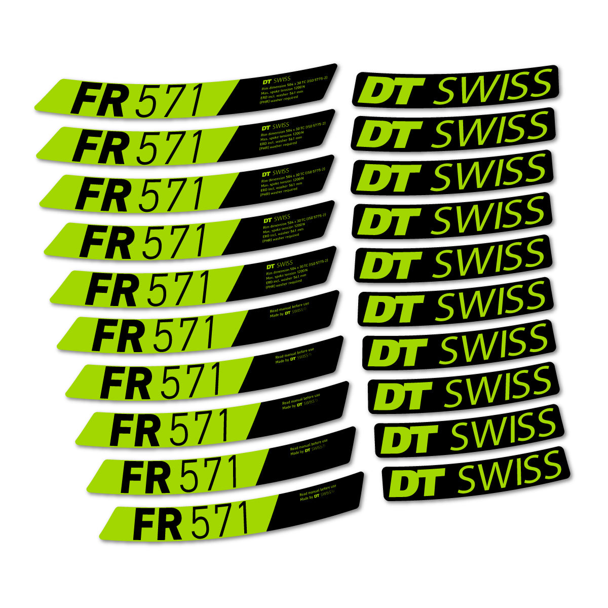 Compatible Stickers for DT Swiss FR 571x 2025-2026, Mountain Wheel vinyl decals - Lime Green