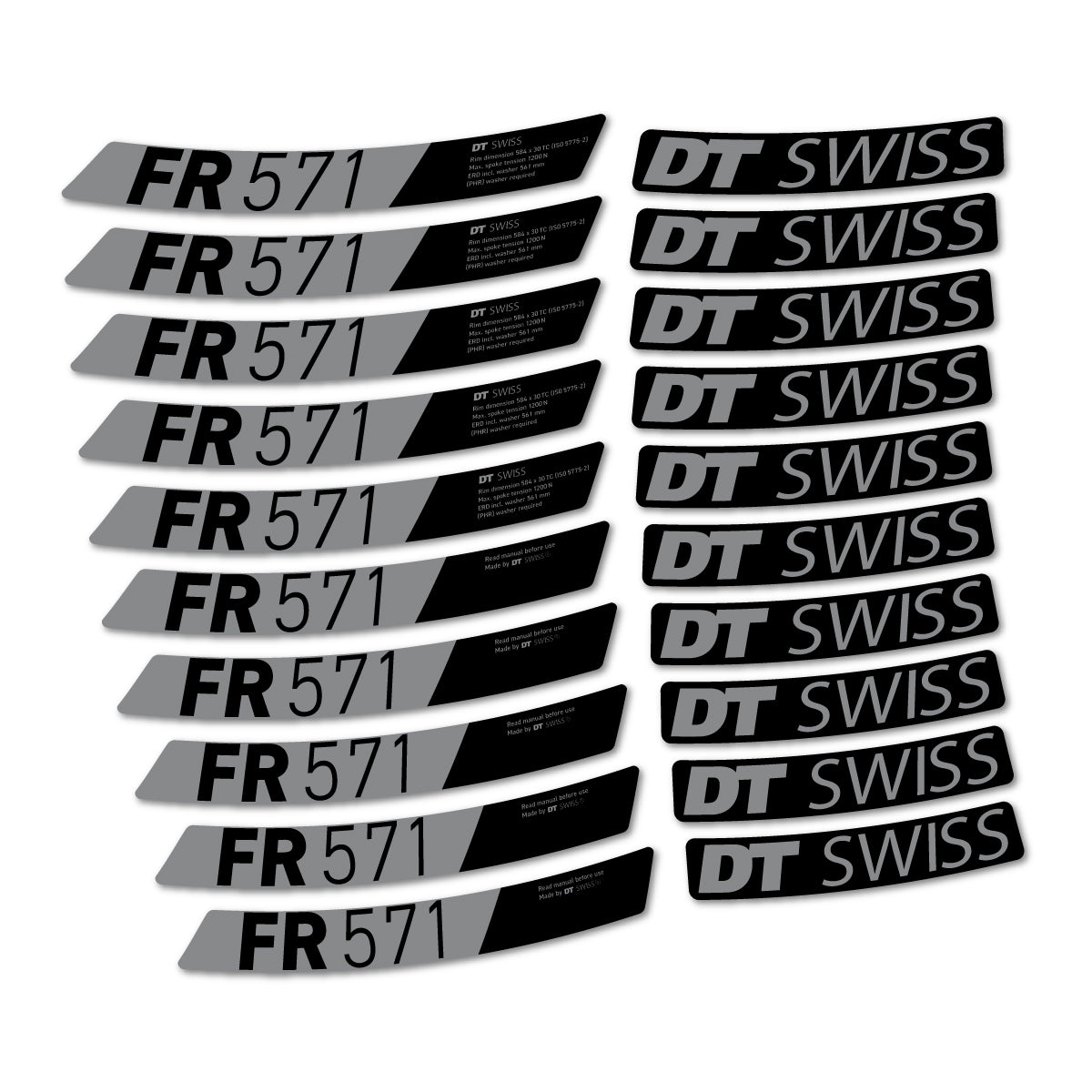 Compatible Stickers for DT Swiss FR 571x 2025-2026, Mountain Wheel vinyl decals - Traffic Grey