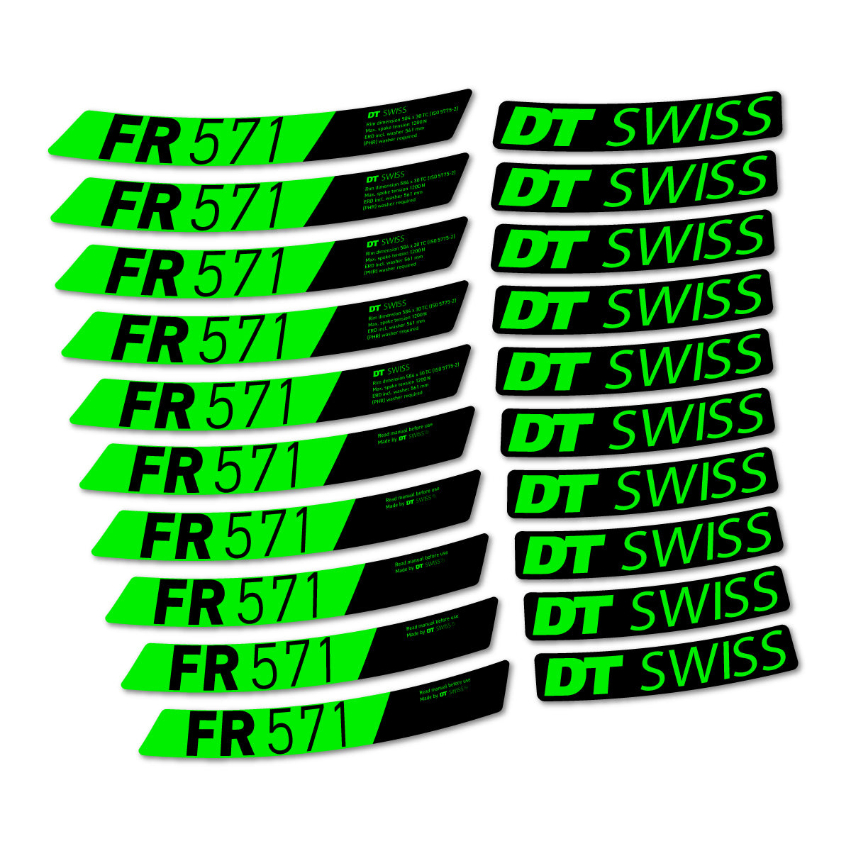Compatible Stickers for DT Swiss FR 571x 2025-2026, Mountain Wheel vinyl decals - Neon Green