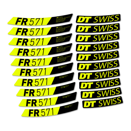 Compatible Stickers for DT Swiss FR 571x 2025-2026, Mountain Wheel vinyl decals - Neon Yellow