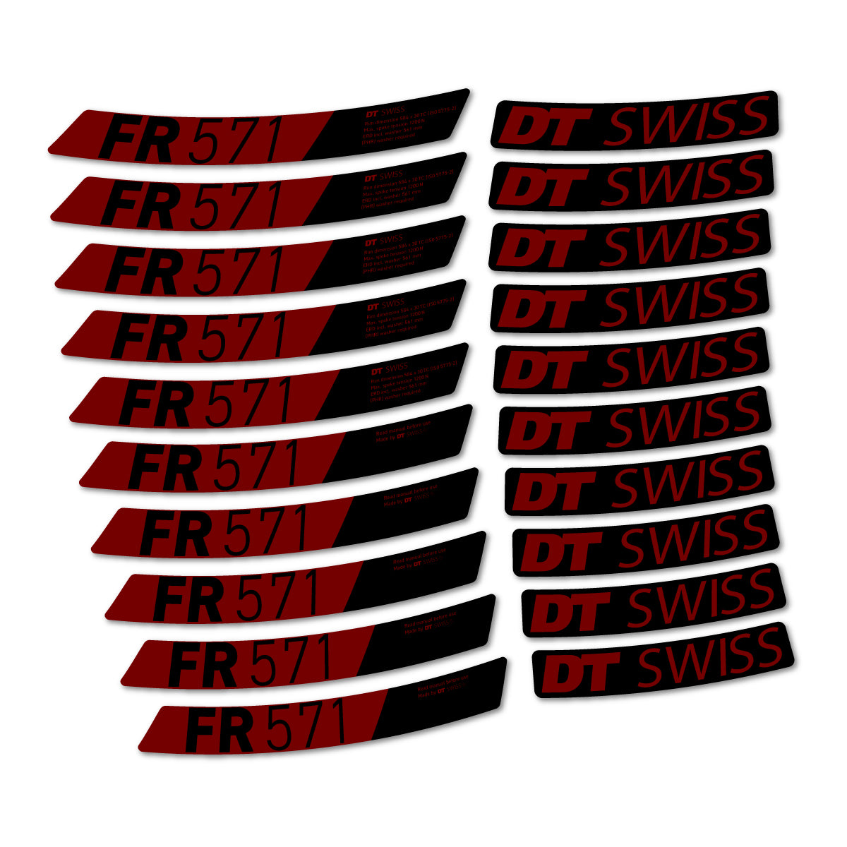 Compatible Stickers for DT Swiss FR 571x 2025-2026, Mountain Wheel vinyl decals - Very Dark Red