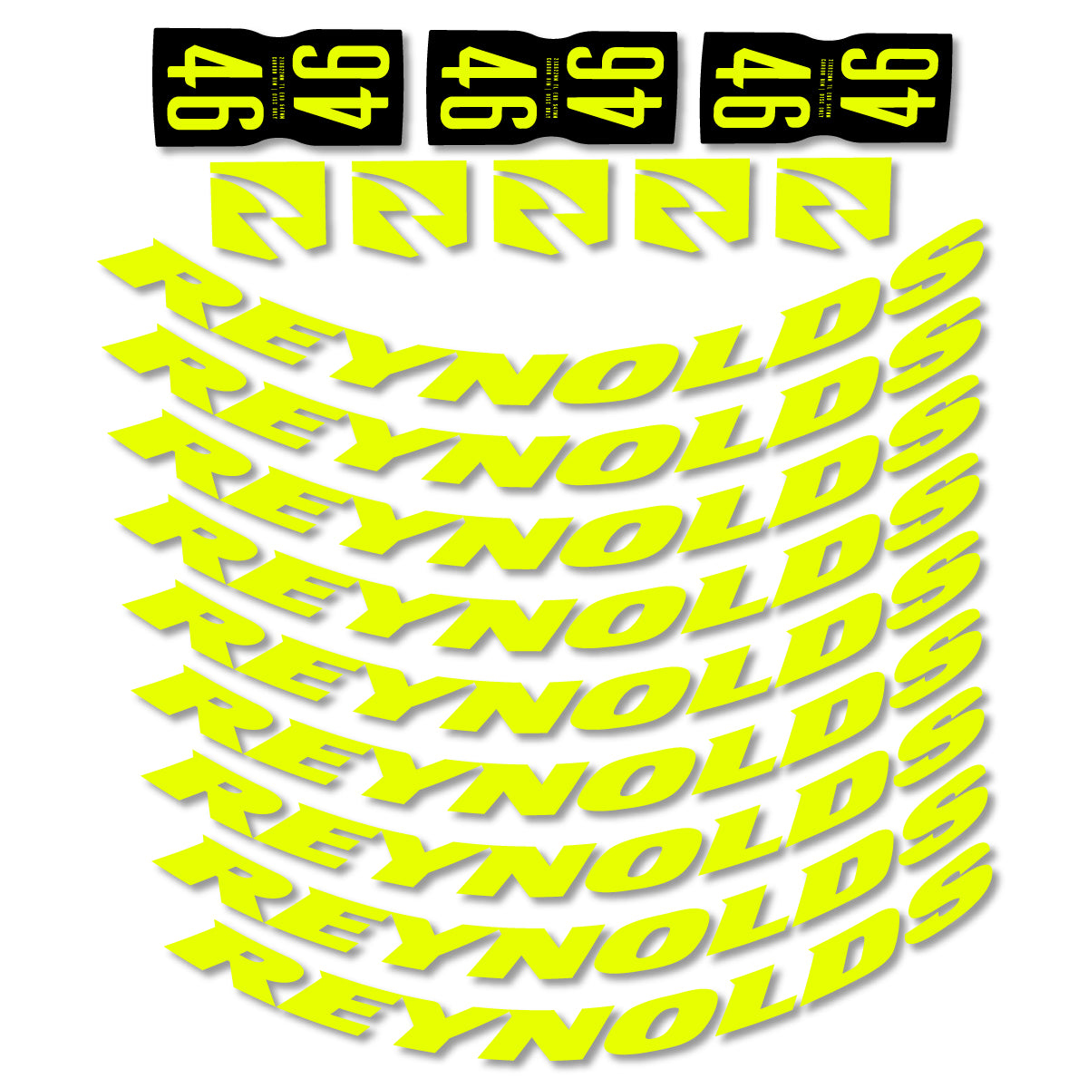 Stickers for Rxynolds AR46, Road Wheel 46mm vinyl decals - Neon Yellow