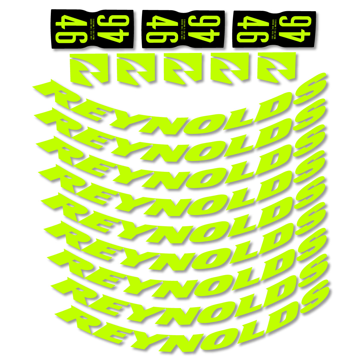 Stickers for Rxynolds AR46, Road Wheel 46mm vinyl decals - Lime Neon