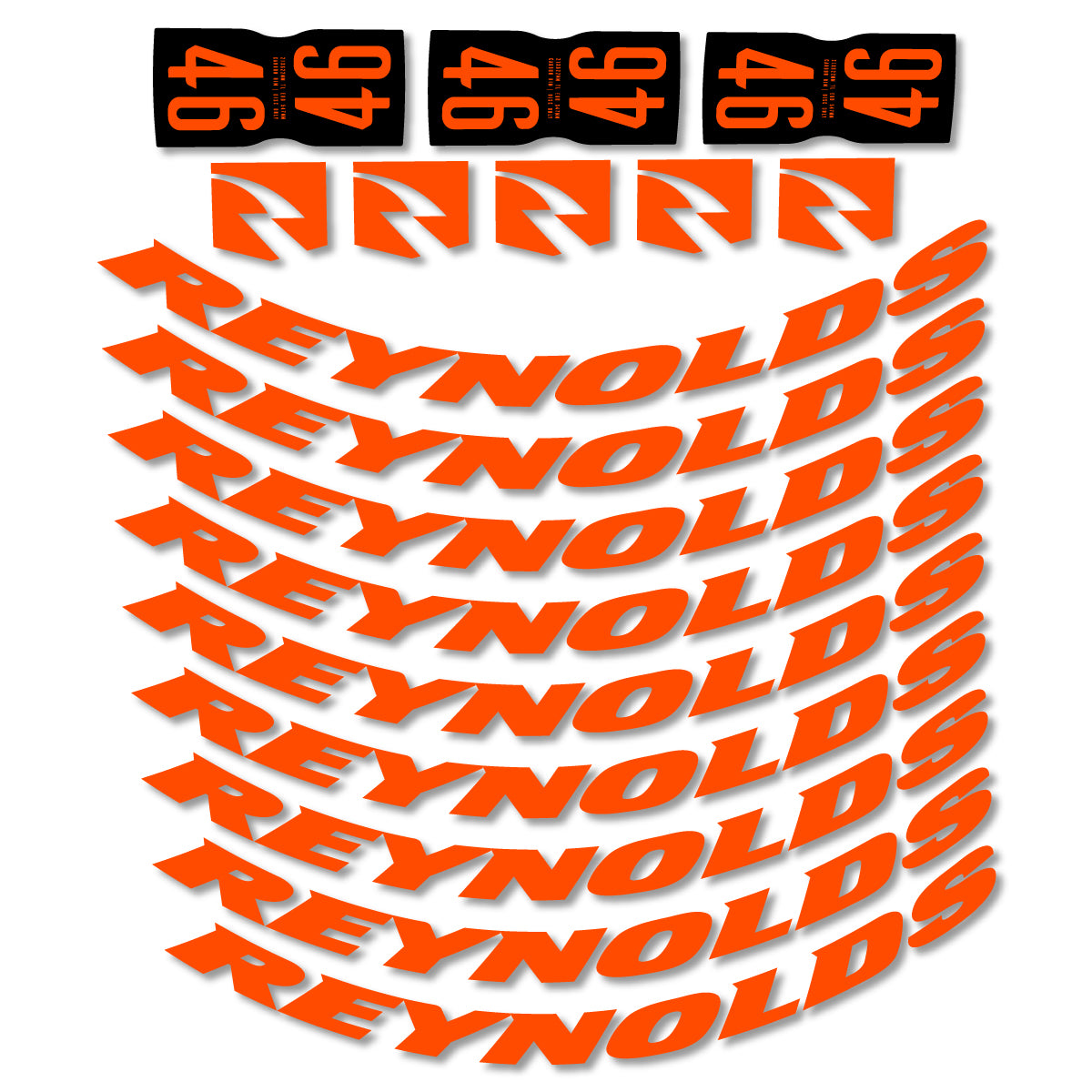 Stickers for Rxynolds AR46, Road Wheel 46mm vinyl decals - Orange Neon