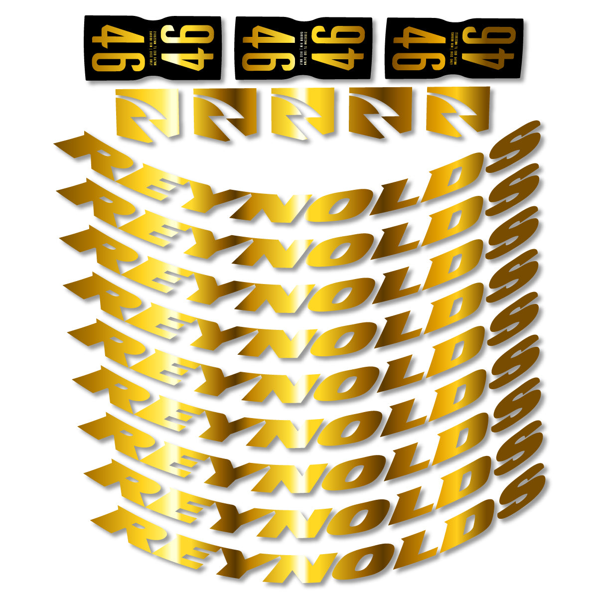 Stickers for Rxynolds AR46, Road Wheel 46mm vinyl decals - Chrome Gold