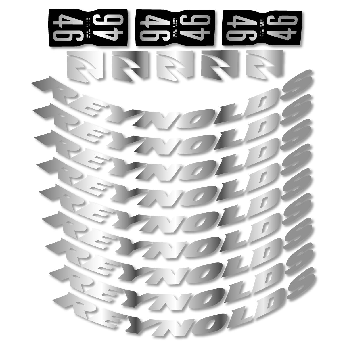 Stickers for Rxynolds AR46, Road Wheel 46mm vinyl decals - Chrome Silver