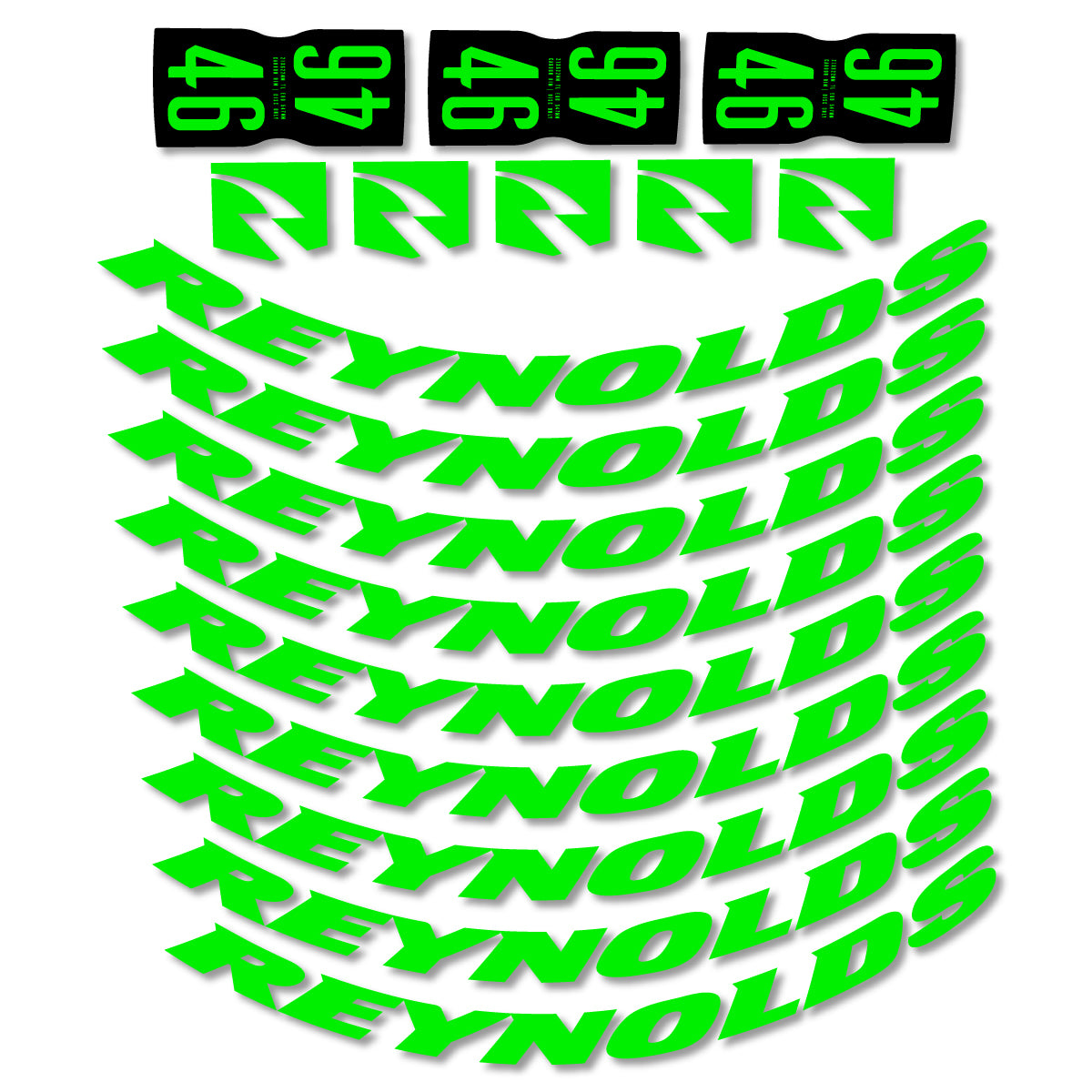 Stickers for Rxynolds AR46, Road Wheel 46mm vinyl decals - Neon Green