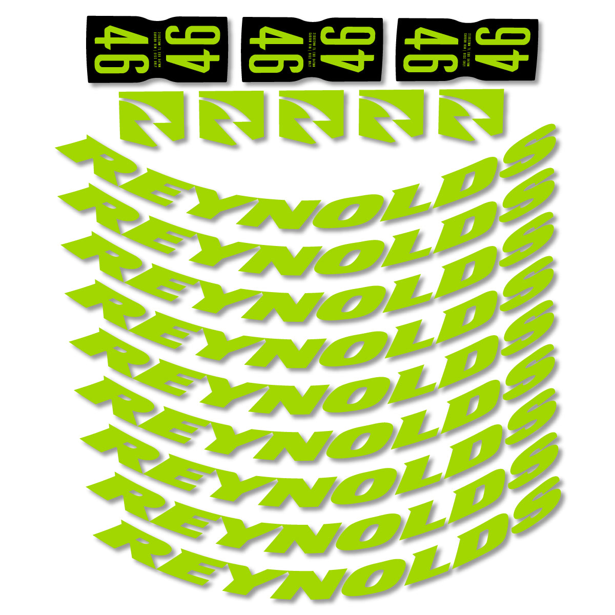 Stickers for Rxynolds AR46, Road Wheel 46mm vinyl decals - Lime Green